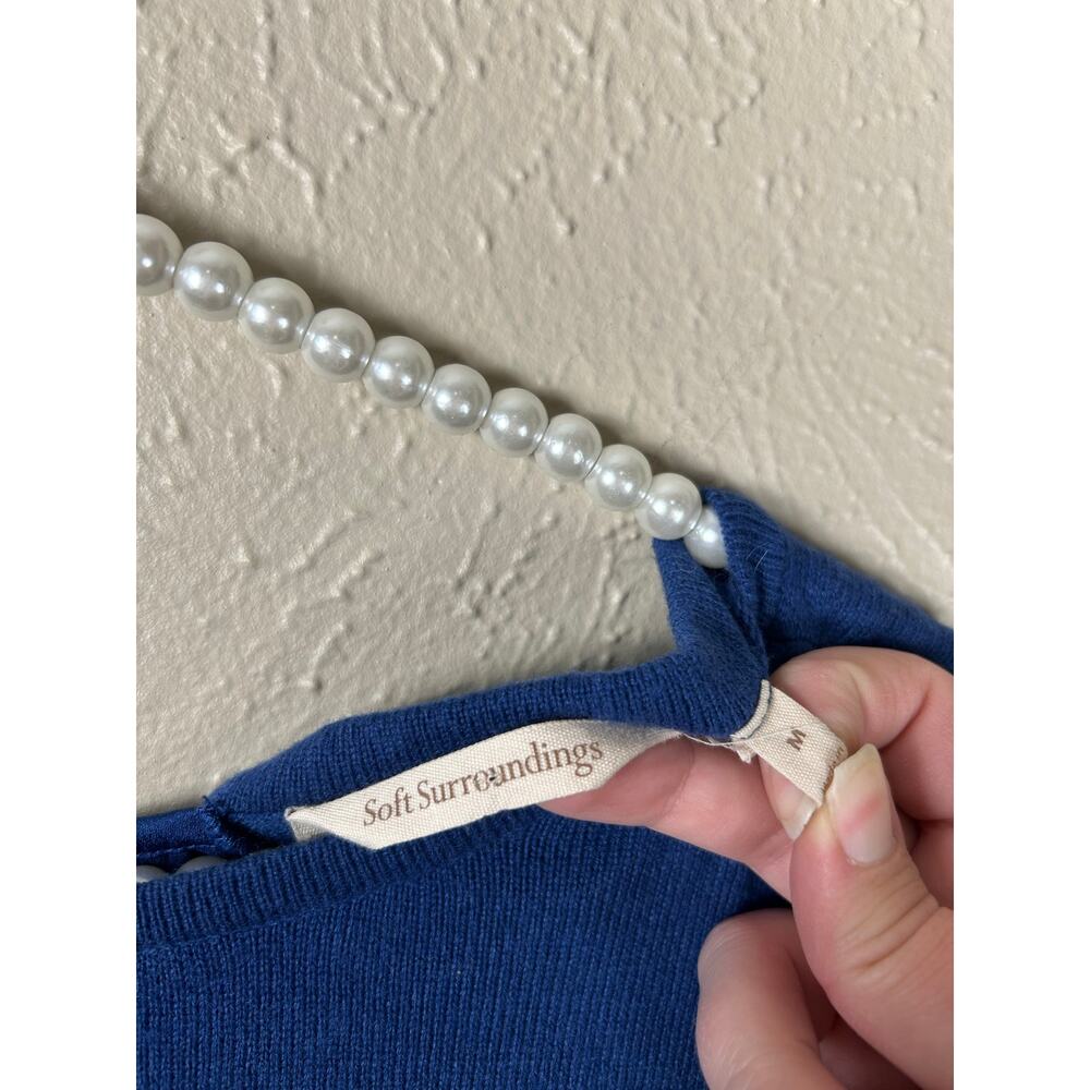 Soft Surroundings Wool Sweater Size Medium Blue Knit Mixed Media Pullover Preppy - Picture 3 of 9